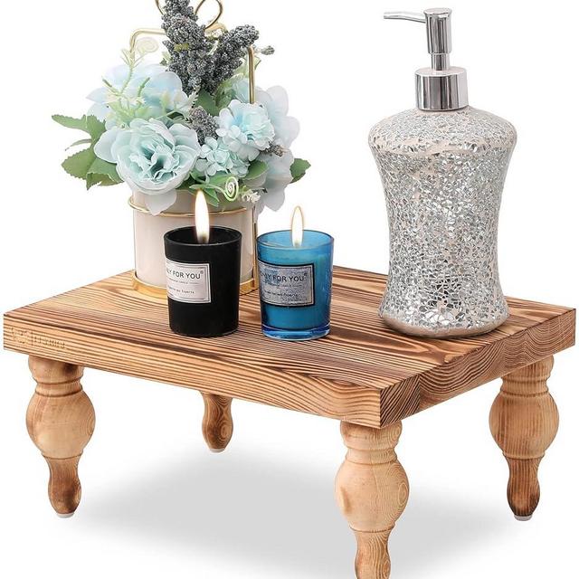 Elynice Decorative Wood Risers for Display - 12 x 9 x 5.5 Wood Pedestal Stand Table for Farmhouse Decor, Kitchen Counter Display - Wooden Kitchen Soap Tray