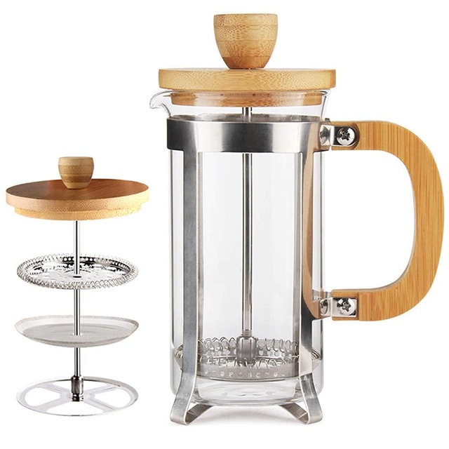 12 oz French Press Coffee/Tea Maker by Sivaphe Espresso Press Milk Frother with 18/8 Stainless Steel Filter 0.35L High Borosilicate Carafe Durable Bamboo Handle