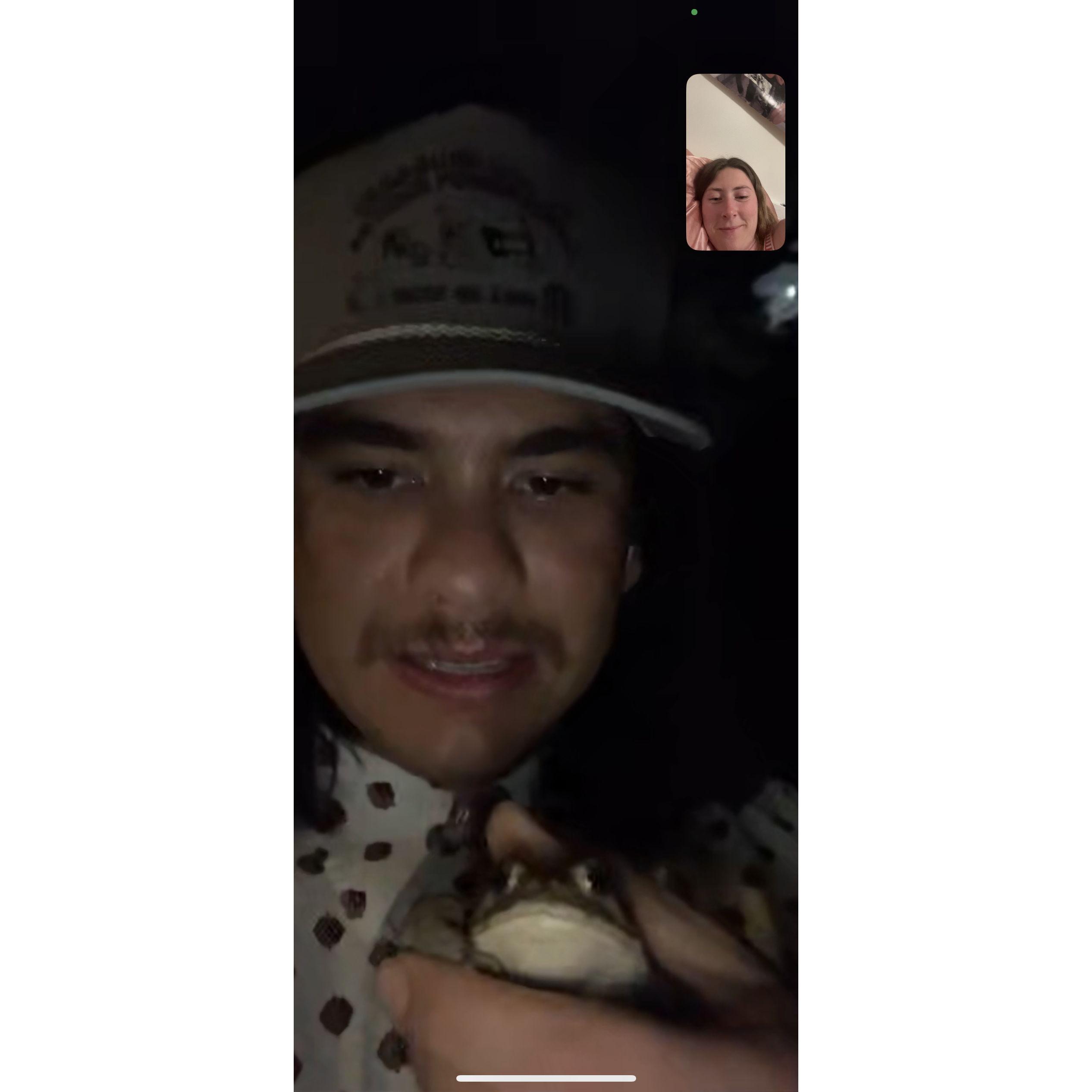Facetiming While in Moscow - Alec was excited to show me the frog