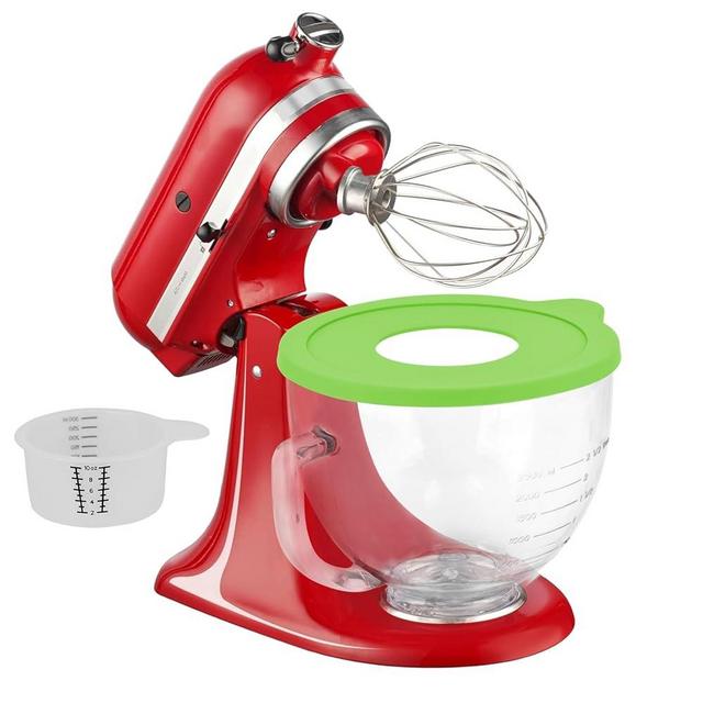 Glass Bowl Compatible With KITCHENAID 4.5/5 QT Tilt-Head Stand Mixer,with Lid Measurement Markings,Allows Placing it in the Microwave and Refrigeratr