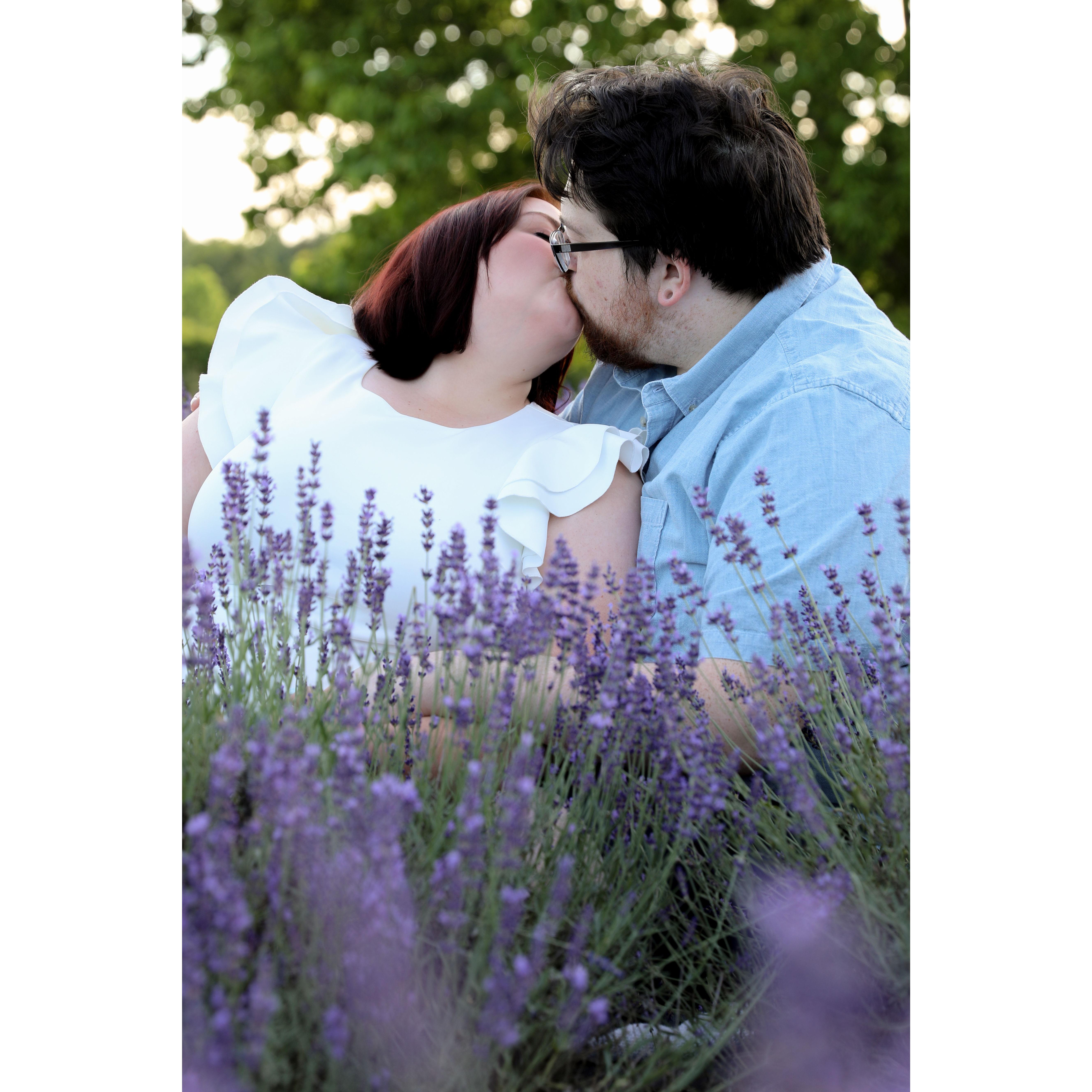 Engagement photoshoot at Sunset Ridge Lavender Farms. Photographer was Bloom Photography, LLC