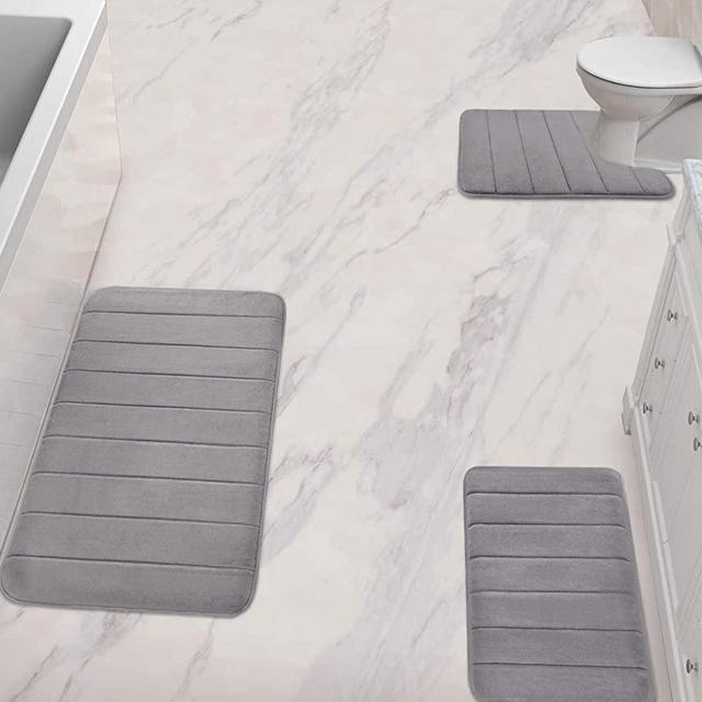 Yimobra 3 Pieces Memory Foam Bath Mat Sets, 31.5 x 19.8 + 17x24 and U-Shaped for Bathroom Rugs, Toilet Mats, Non-Slip, Soft Comfortable, Water Absorption, Machine Washable, Grey