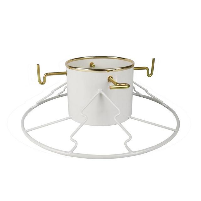 Yard Butler Santa's Helper Christmas Tree Stand - Heavy-Duty Christmas Tree Stand - Metal Stand Base for Live Christmas Tree - Durable & Weighted Christmas Tree Base - for 3–6' Trees - White