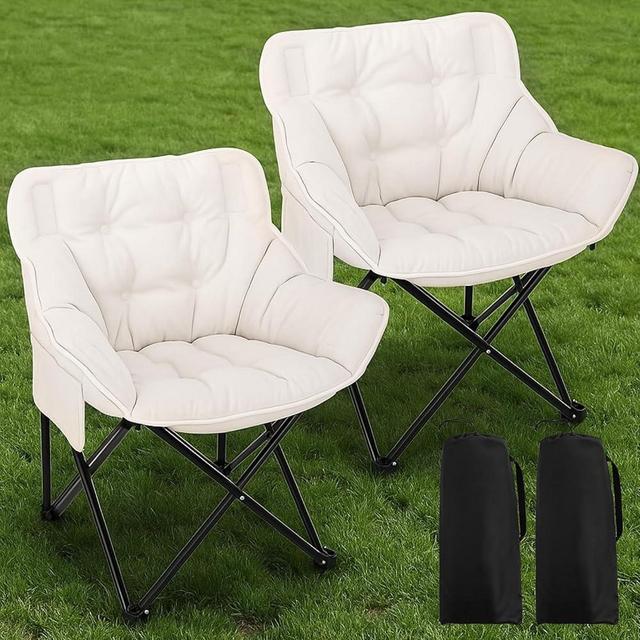 Redbaker 2 Pack Padded Camping Chair Oversized Portable Fishing Lawn Chair Light Weight Camp Outdoor with Padded Seats and Side Pocket for Camping, Fishing, Backyard, Festival