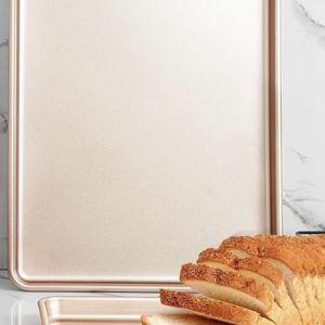 Baking Sheet Pan Set of 3, Commercial Cookie Sheets for Baking, Nonstick Half/Quarter/Jelly Roll Pans Replacement Toaster Oven Tray, Heavy Duty & Easy Clean, Rose Gold