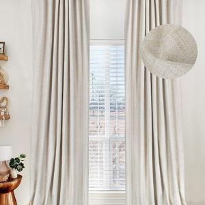 100% Blackout Shield Linen Blackout Curtains for Bedroom 84 Inches Long, Back Tab/Rod Pocket Living Room Drapes, Thermal Insulated Blackout Curtains 2 Panels Set, 50" W x 84" L, Cream