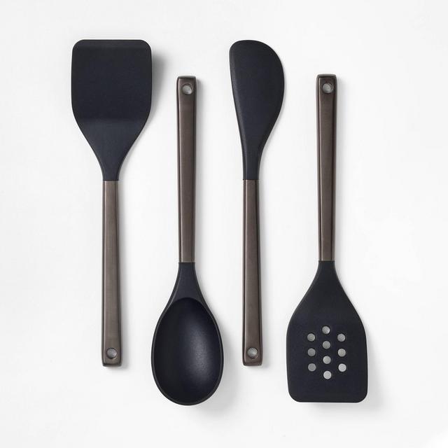 4pc Silicone/Stainless Steel Kitchen Utensil Set Matte Black - Figmint™