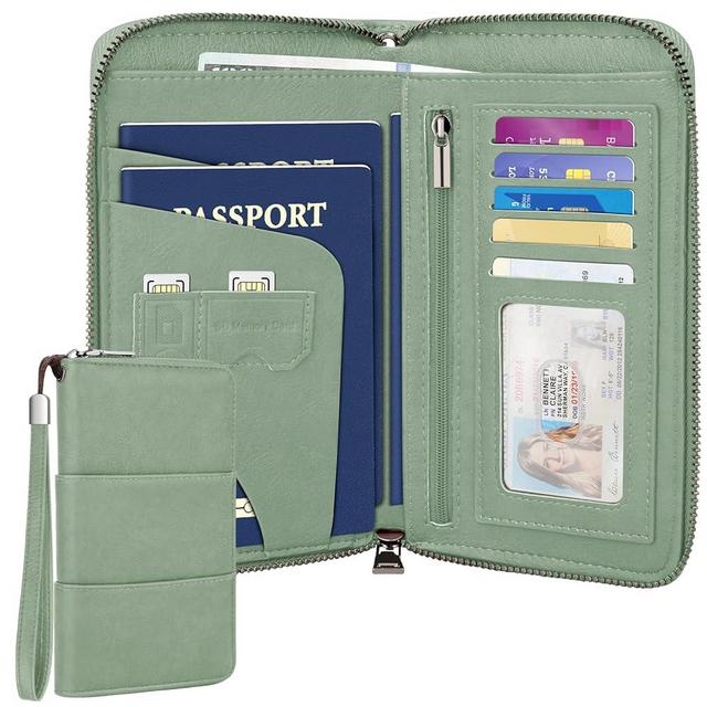 ZENTREON Family Passport Holder Wallet with Zipper, RFID Blocking Travel Document Organizer, PU Leather Passport Wallet for Women Men, Passport Cover Travel Wallet for Boarding Pass, ID, Money, Ticket