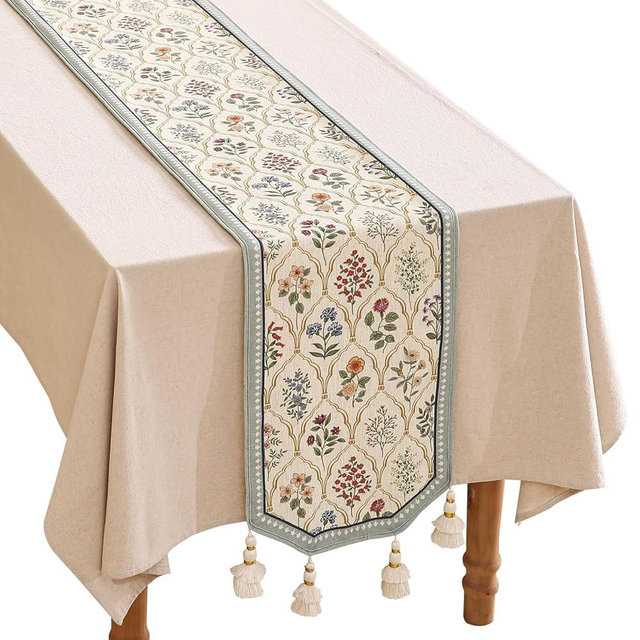 ISAENNE Designer Elegant Linen Table Runner 102 Inches, Farmhouse Colorful Wildflower Pattern Table Runners for Dining Tables,Decoration for Thanksgiving,Parties,Christmas,New Year,12"x102"