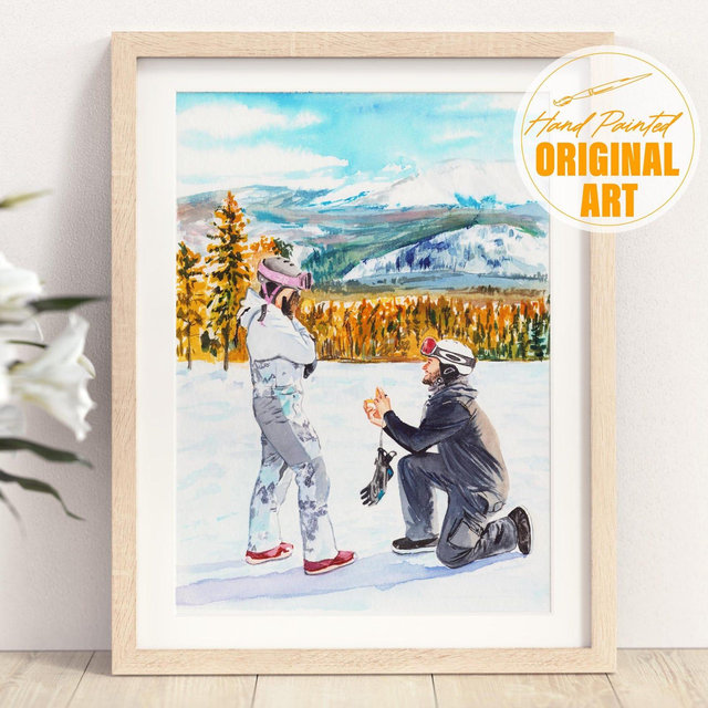 Couple Proposal Portrait, Custom Portrait From Photo, Engagement Gift, Gift for Couples, Anniversary Gift for him, Watercolor Painting