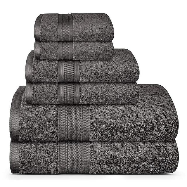 TRIDENT Bath Towel Set, 100% Cotton 6 Piece Set Bathroom Towels, Super Soft, High Absorbent, 500 GSM, Machine Washable - Soft & Plush Collection - Charcoal