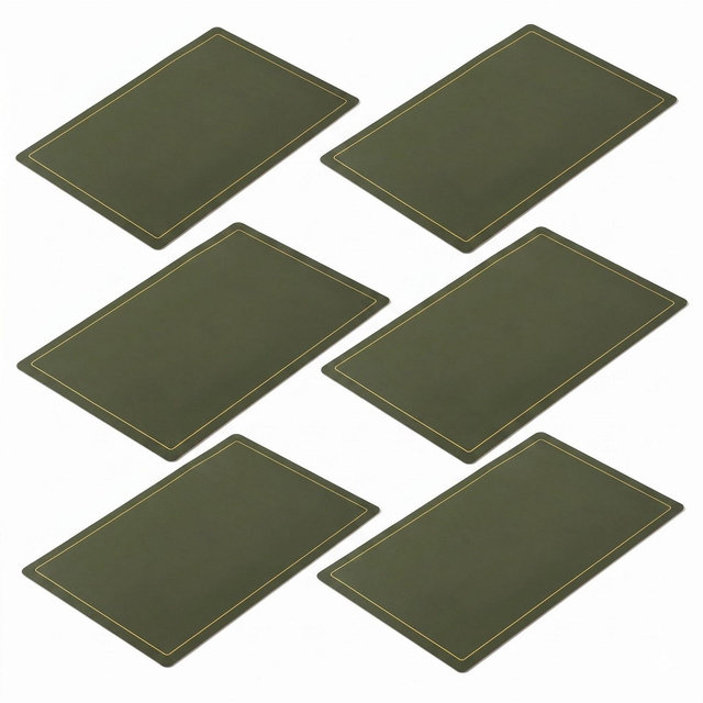 Alilang 6 Piece Faux Leather Placemat Set Waterproof Heat Resistant Table Mats with Gold Trim Border, Olive Gray