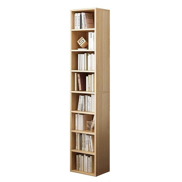 IOTXY Small Narrow Corner Bookcase - 71 Inches Tall Gap Freestanding Storage Cabinet, 8 Lattices Open Shelves Tower Rack, Cubes Bookshelf in Oak