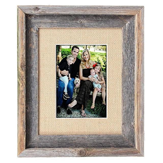 BarnwoodUSA 11 by 14 Inch Signature Picture Frame Matted for 8 by 10 Inch Photos - 100% Reclaimed Wood, Burlap Mat