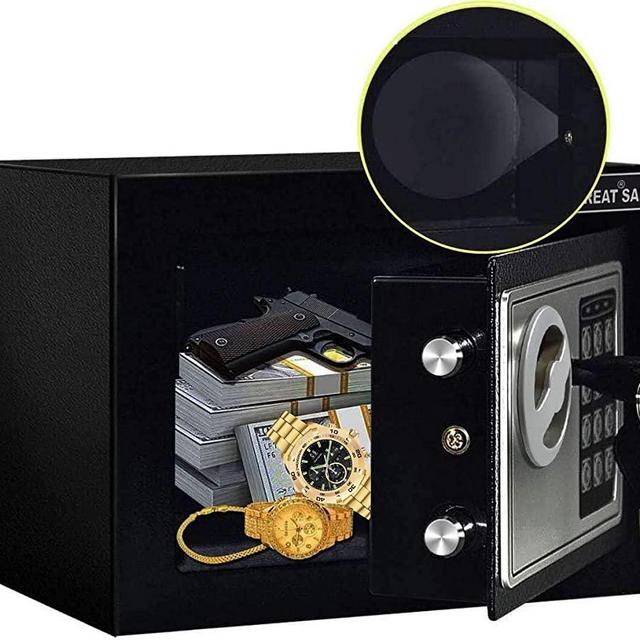 JUGREAT Safe Box with Induction Light,Electronic Digital Security Safe Steel Construction Hidden with Lock，Wall or Cabinet Anchoring Design for Home Office Hotel Business 0.23 Cubic Feet Black