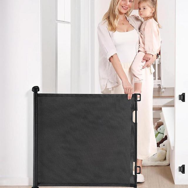 Likzest Retractable Baby Gate, Mesh Baby and Pet Gate 33" Tall, Extends up to 55" Wide, Child Safety Baby Gates for Stairs Doorways Hallways, Dog Gate Cat Gate for Indoor and Outdoor (Black)