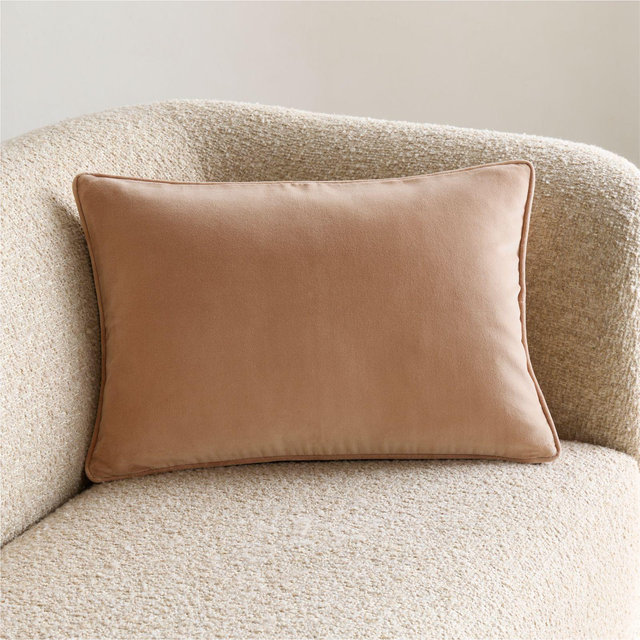 Soft Focus Organic Cotton Velvet 22"x15" Warm Rose Throw Pillow with Feather Insert by Laura Harrier and Tiffany Howell