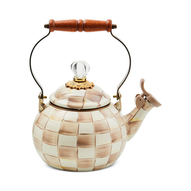 Mackenzie-Childs Mocha Check Whistling Tea Kettle