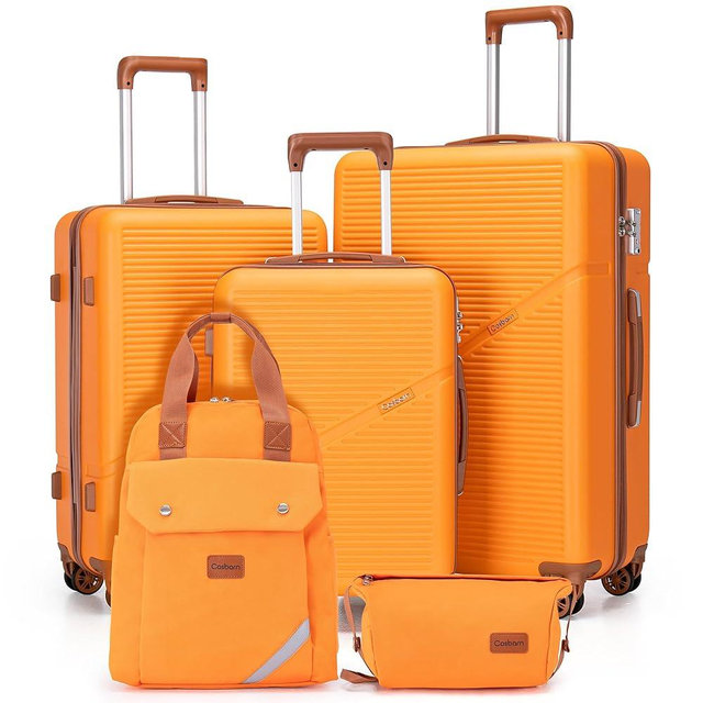 Luggage Sets 5 Piece Suitcases with Wheels, Suitcase Set ABS Hard Case Luggage with TSA Lock Spinner Wheels Durable Travel Luggage(Orange, 5-Piece Set(20"/24"/28"))
