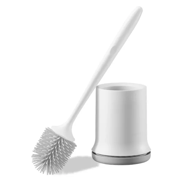 VEVOR Toilet Brush and Holder Set, Toilet Bowl Brush and Holder with Comfortable PP Handle, Compact Bathroom Scrubber Cleaner, White+Gray