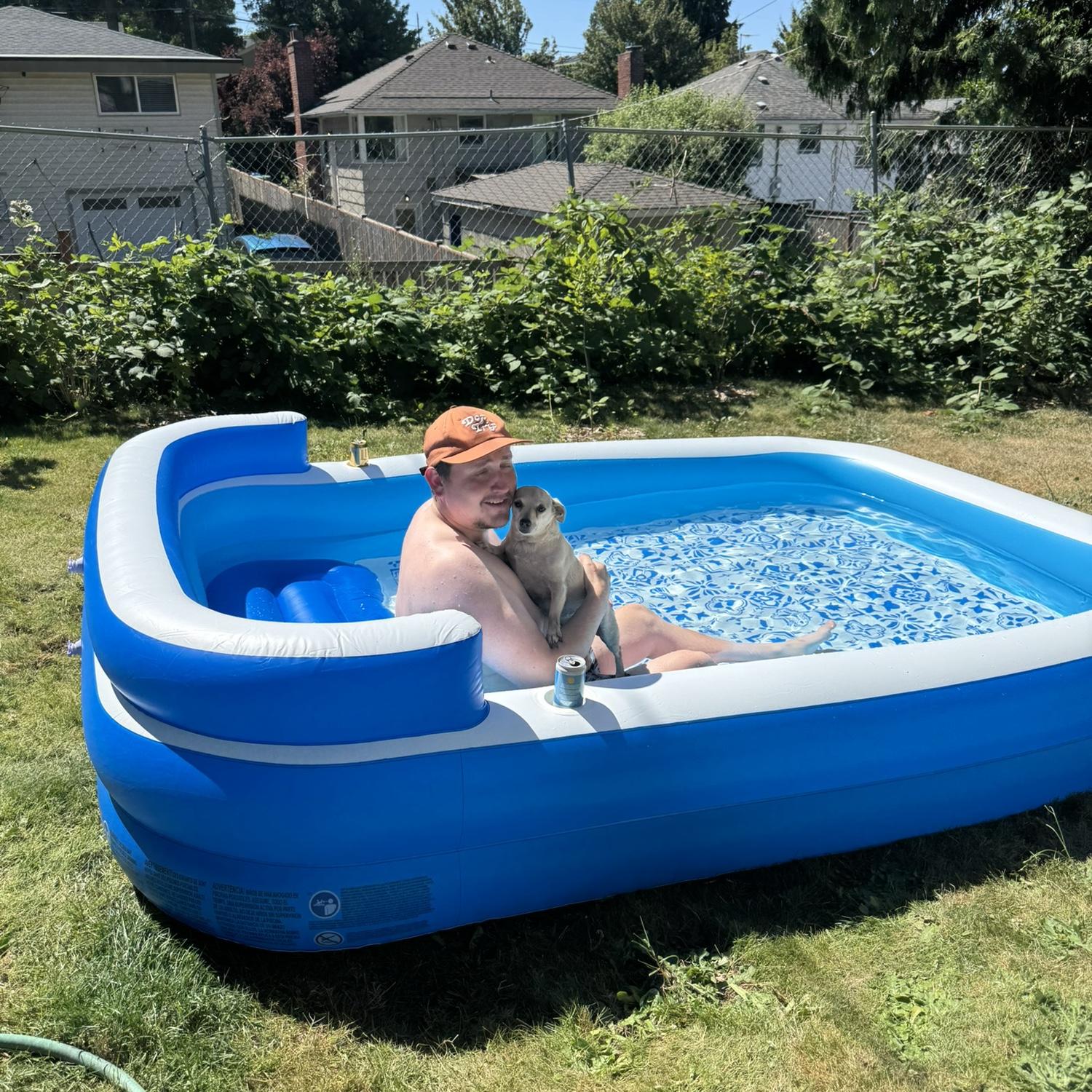 First time in our Costco pool in our first backyard in Seattle