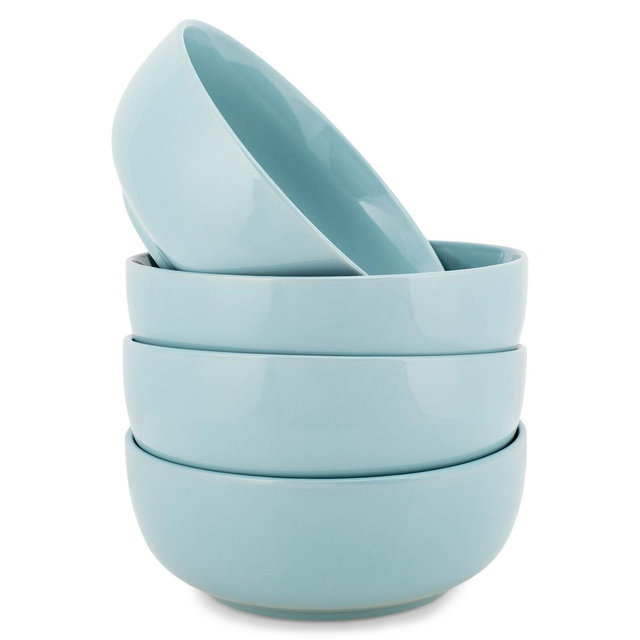 Elanze Designs Bistro Ceramic 7 inch Cereal Salad Bowls Set of 4, Ice Blue