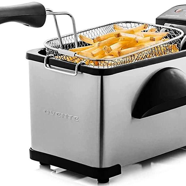 Ovente Electric Deep Fryer 2 Liters Oil Capacity with Frying Basket, Lid with View Window, Stainless Steel, 1500 Watts with Adjustable Temperature Control, Cool Touch Handle, Silver FDM2201BR