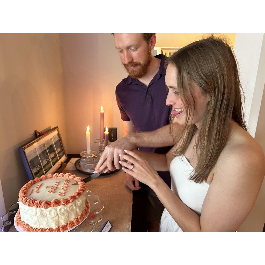 Our engagement party, 2025 - the cake was a lot harder to cut through than we anticipated