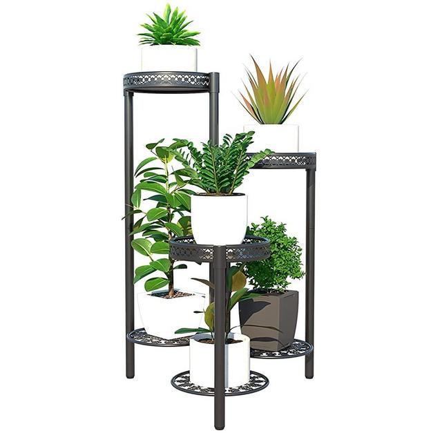 Plant Stand Metal 6 Tier Tall Indoor Outdoor Multiple Flower Pot Display Holder - Iron Planter Organizer Shelf Corner Potted Storage Rack for Garden Patio Lawn Balcony Black