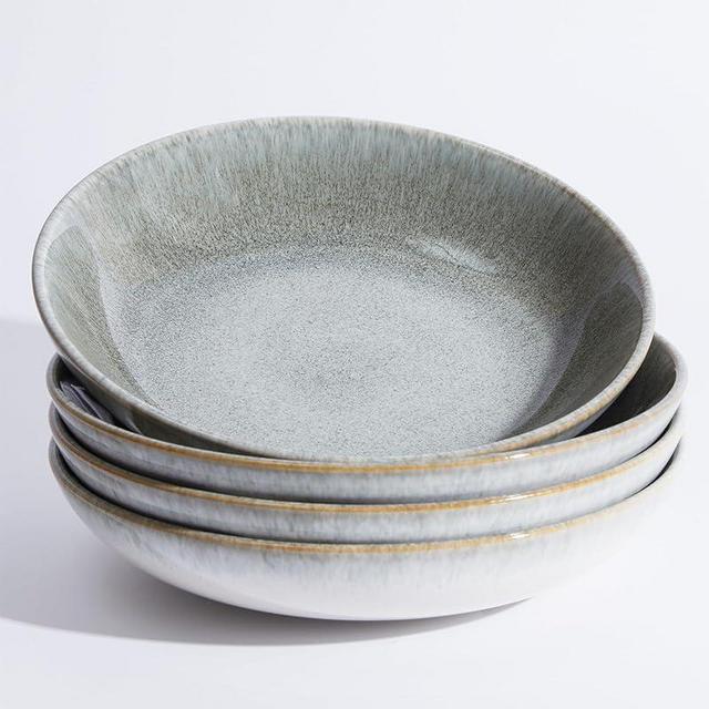 Pokini Pasta Bowls of 4, 32 Oz Salad Bowls Soup Bowls, Large Pasta Serving Bowl Porcelain Pasta Plates, Wide and Deep Bowls Set Microwave & Dishwasher Safe-Gradient Green