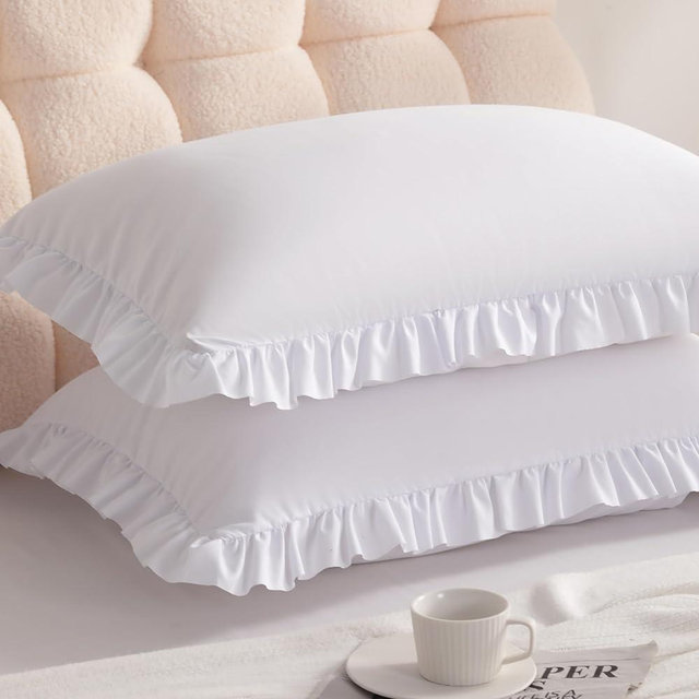 Aerlomi Ruffled Pillowcases, Standard Pillow Shams 20x26 Set of 2, Brushed Microfiber with Envelope Closure, Soft Wrinkle-Resistant, White