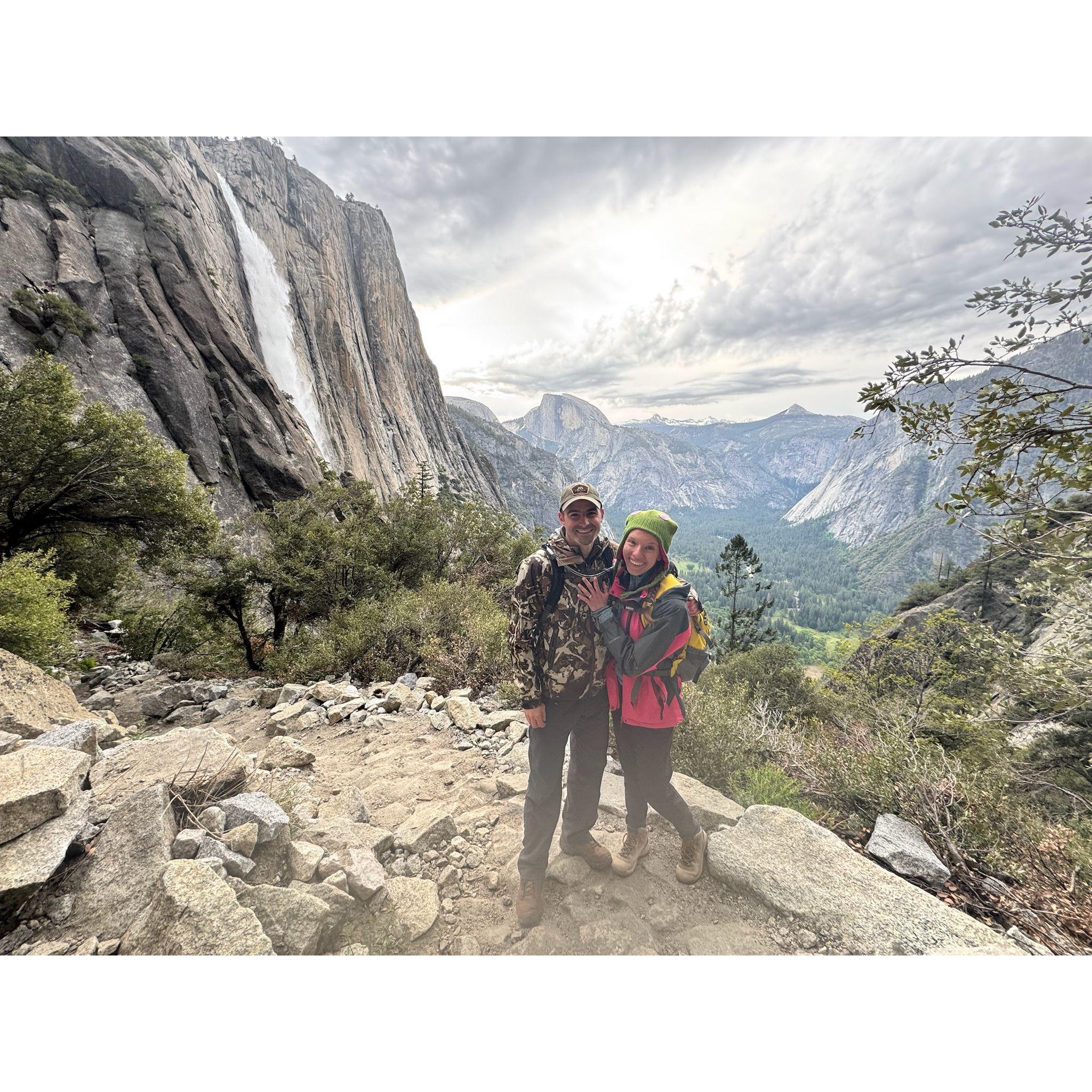 Enjoying being newly engaged on the descent back to Yosemite Valley