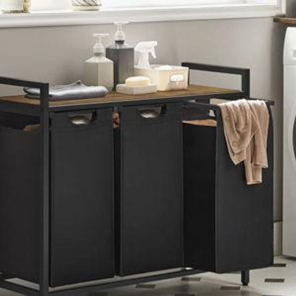 Laundry Hamper with 3 Pull-Out and Removable Bags - Black