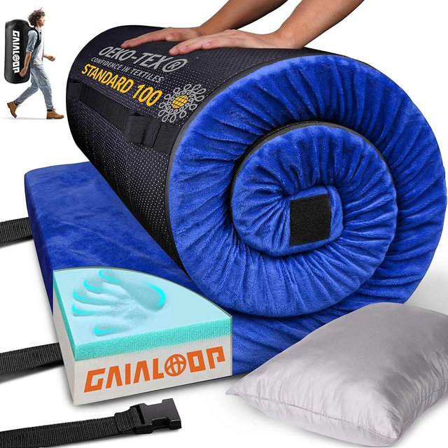 3 Inch GAIALOOP Thick Memory Foam Camping Mattress Sleeping Pad [Car/Tent/Cot] Glamping Portable Floor Mat Roll Up Futon Mattress for Guests Kids Adult Sleepover