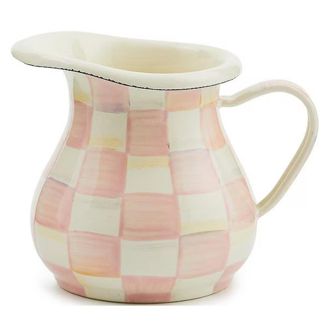 MacKenzie-Childs Check Enamel Creamer Rosy check