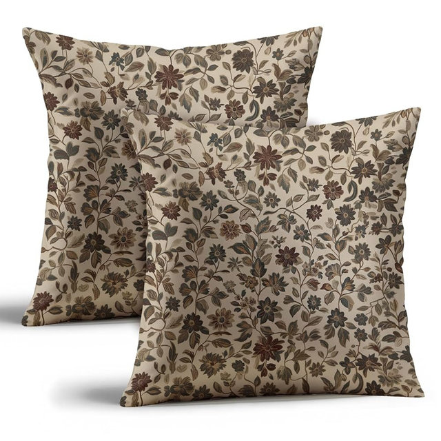 YOU FOUND ME William Morris Inspired Flower Pillow Cover Set of 2 - Vintage Floral Art Throw Pillowcase - Farmhouse Decor for Couch, Sofa, Bed - Living Room Home Decor Gift (Brown, 18x18inches)