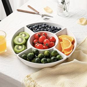 Sweese Porcelain Chip & Dip Serving Set - Divided Platter with 5 Compartments, Relish Tray for Snacks, Veggies, Candy - Durable, Microwave & Dishwasher Friendly - Elegant White Design for Parties