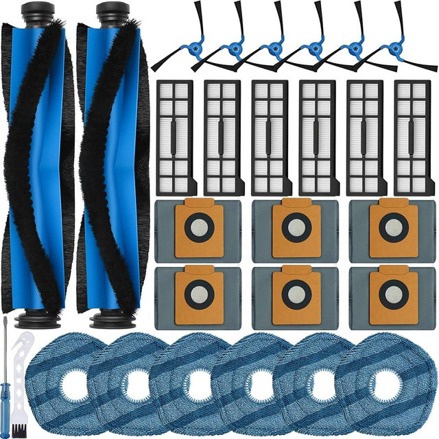 Bluearks 28 Pack Compatible with Eufy X10 Pro Omni Accessories Kit,2 Main Brush 6 Hepa Filters 6 Side Brushes 6 Mops 6 Vacuum Bags,X10 Pro Omni Replacement Parts Semi-Annual Replacement Kits