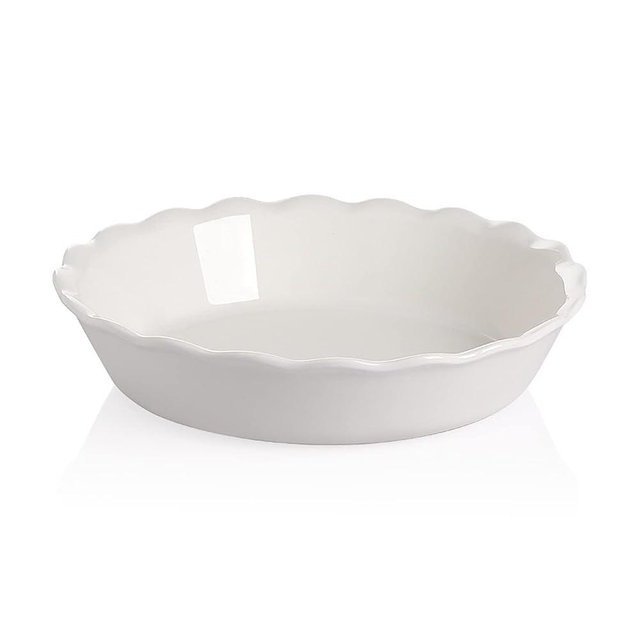 Sweejar Ceramic Pie Pan for Baking, 10 Inches Round Baking Dish for Dinner, Non-Stick Pie Plate with Soft Wave Edge for Apple Pie, Pumpkin Pie, Pot Pies (White)