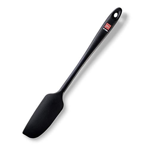 Di Oro Seamless Series Long Handle Silicone Jar Spatula - BPA Free Pro-Grade 600ºF Heat-Resistant Non-Stick Rubber Spatula - Silicone Scraper for Jars and Blenders - Versatile Kitchen Tool (Black)