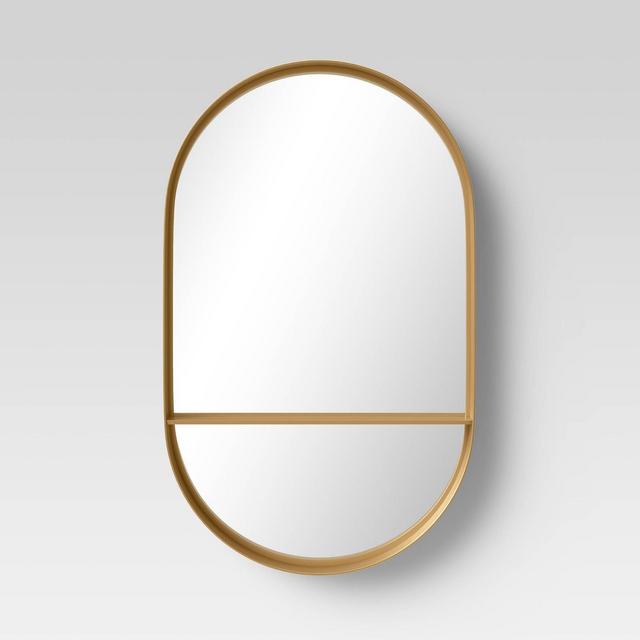 18" x 30" Thin Metal Oval Decorative Wall Mirror with Shelf Brass - Project 62™