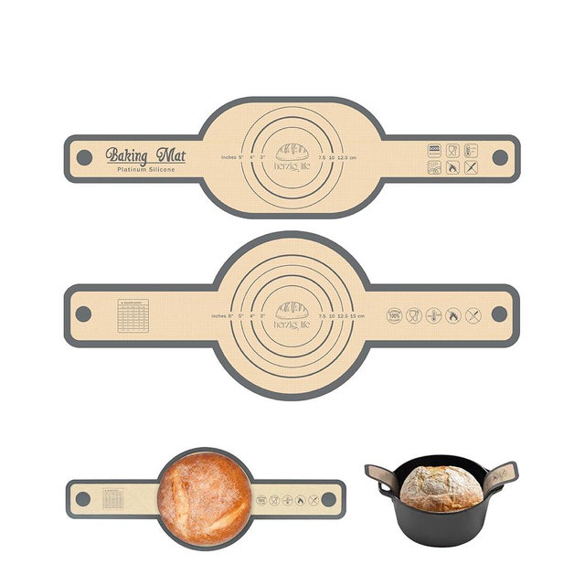 HERZLG LIFE Silicone Bread Sling for Dutch Oven, Non-Stick Reusable Food Safe Bread Baking Mat, Reusable Bread Baking Sheet Liner with Long Handles, 2 PCS Easy to Transfer Sourdough Bread-Grey, Gray