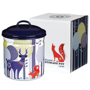 Folklore Enamel Storage Pot/Cookie Jar, Day Design, White