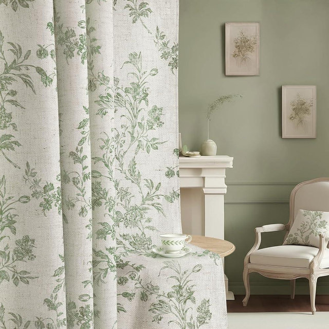 XOGUIBO Floral Blackout Curtains Sage Green Printed Curtains Floral Blackout Curtains Farmhouse Boho Cottagecore Spring Curtains for Bedroom Modern Living Room
