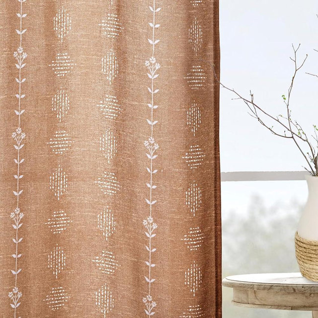 80 Inch Curtains Length for Sliding Glass Doors,Sheer Linen Boho Floral Patterned Farmhouse Window Curtain Drapes for Living Room
