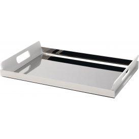 Tray. Stainless steel. White handles. cm 45.        Vassily