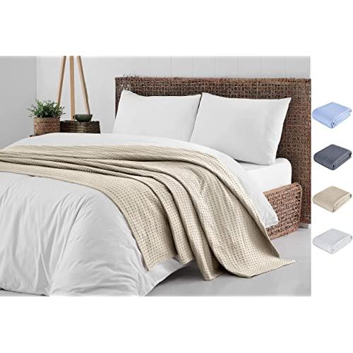 Cotton Blanket King Khaki |%100 Turkish Premium Soft Breathable Cotton | Thermal King Size Blanket | Perfect for Layering Any Bed for Summer - Winter | Cotton Blankets King Size - Bed Throw Blanket