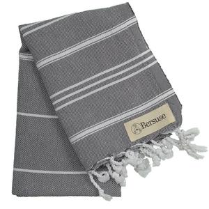 Bersuse Towels - Bersuse 100% Cotton - Anatolia Hand Turkish Towel - Head Hair Face Baby Care - Gym Kitchen Peshtemal - Classic Striped Pestemal - 22X35 Inches, Anthracite (Set of 3)