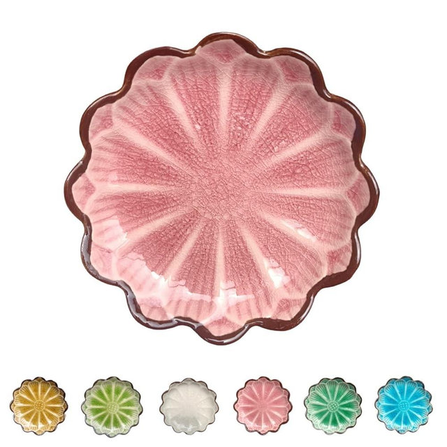 Ceramic Spoon Rest for Stove Top, Flower Cute Spoon Rest for Kitchen Counter, Cooking Spoon Holder for Kitchen Counter, Utensil Rest Spatula Rest Ladle Holder Tong Rest, 1 PC (Cracks Deco, Pink)