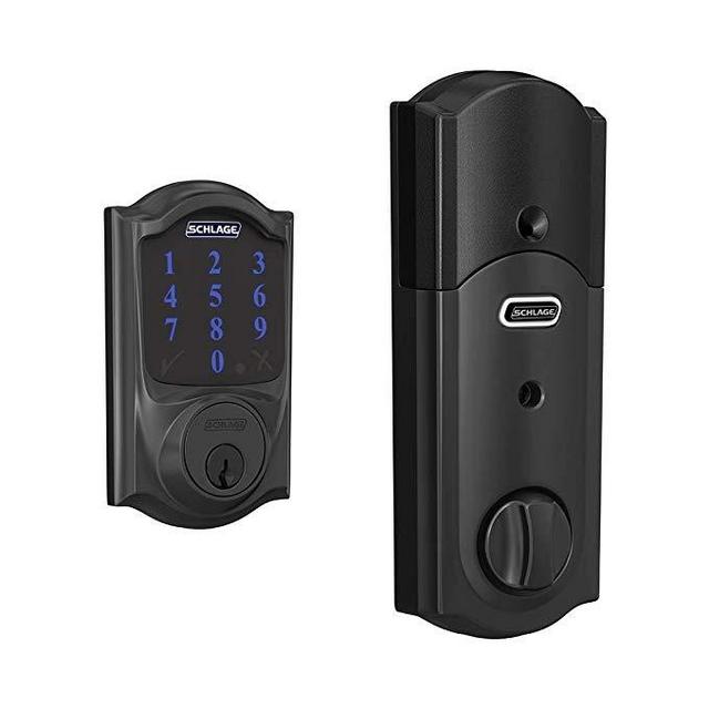 Schlage BE469ZP CAM 622 Connect Smart Deadbolt with Alarm with Camelot Trim in Matte Black, Z-Wave Plus Enabled,